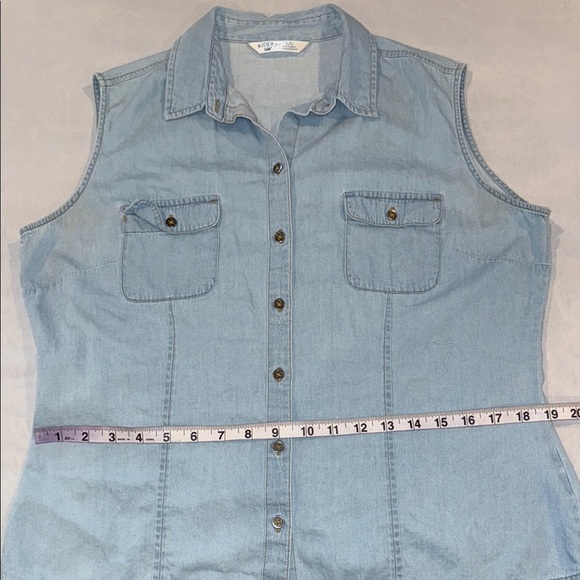 Riders by Lee shirt Blue Denim Sleeveless Button Down top blouse western - Picture 7 of 8